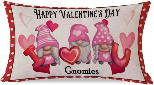 Vista 11 de Feliz día de San Valentín, lindos gnomos con almohadas lumbares de corazón, fundas de almohada decorativas de 12 x 20 pulgadas, funda de cojín
