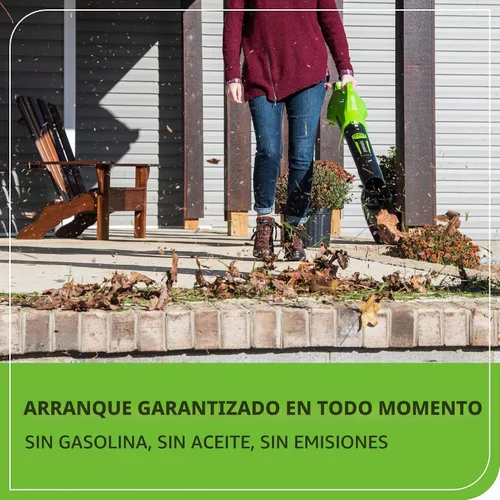 Vista 3 de Greenworks - Soplador de hojas axial inalámbrico de 40 V (100 m/hr, 350 CFM), incluye batería de 2.0 Ah y cargador