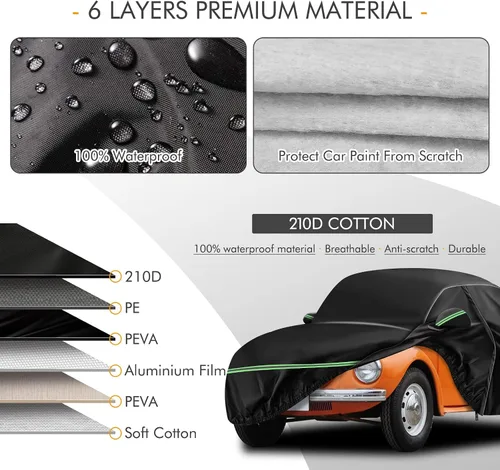 Vista 2 de para VW 1960-1980 Volkswagen Beetle Bug Sedan Saloon de 2 puertas Fundas para Autos 210D Exterior Impermeables UV, Fundas Protectoras Completas