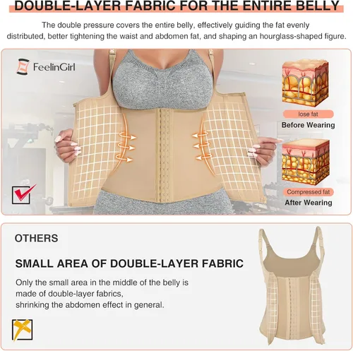 Vista 3 de FeelinGirl Waist Trainer for Women Corset Vest Body Shaper Cincher Trimmer Tank Top Sport Girdle with Steel Bones Black