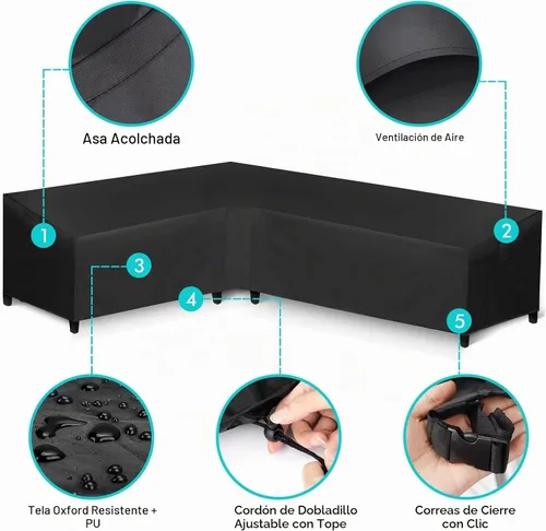 Vista 3 de WLEAFJ Funda de sofá modular para patio en forma de L, impermeable, de alta resistencia para exteriores con ventilación, con orientación a