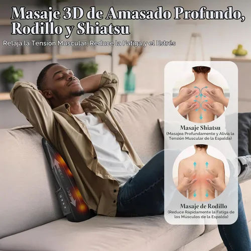 Vista 2 de CuPiLo Masajeador de espalda Shiatsu inalámbrico con calor para aliviar el Negro