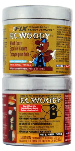 Vista 7 de PC Products PC-Woody 23334 - Pasta epoxi reparadora de madera de dos componentes, 1.5 oz en dos frascos, color tostado
