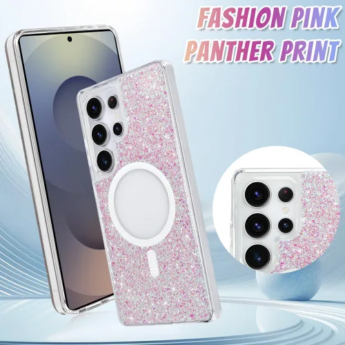 Vista 462 de Bonoma - Funda compatible con Samsung Galaxy S21 Plus, diseño de corazón con purpurina, color rosa Support for MagSafe, Plating Magnetic Case TPU