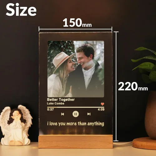 Vista 3 de Placa de música personalizada, cubierta de álbum de canción personalizada, marco de fotos personalizado, arte de vidrio, regalo de fotos, regalo