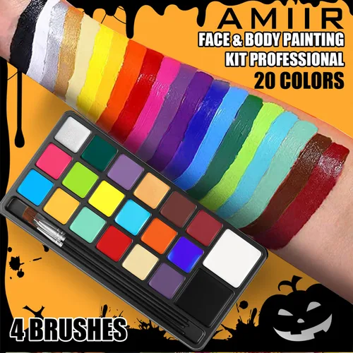 Vista 2 de AMIIR Kit de pintura facial de maquillaje de Halloween de 20 colores de alto pigmento para disfraz profesional, teatro, escenario, cosplay, fiesta