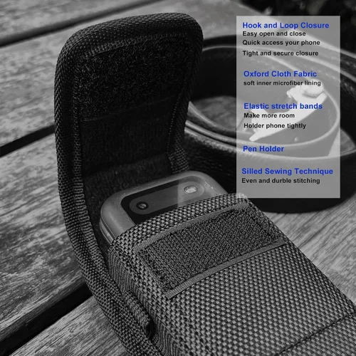 Vista 3 de Funda para teléfono con clip y bucle para cinturón, funda duradera de tela Oxford para TCL Flip 4 5G/3/Go Pro Classic, Alcatel Go, Nokia 2660/2780