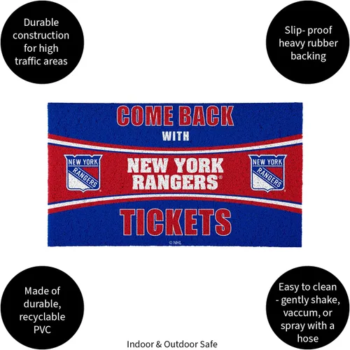 Vista 4 de Team Sports America NHL New York Rangers Entrada interior y exterior 28 x 16 pulgadas Parte trasera antideslizante Tapetes de bienvenida