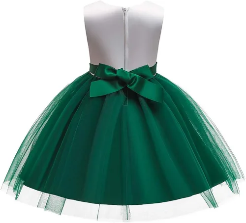 Vista 4 de 3M-9T Vestido de flores para bebé y niña, bordado, para concursos, fiestas y bodas, de encaje, de TUIJI Verde