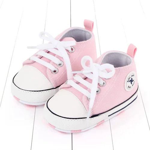 Vista 4 de Sekantrol Zapatos unisex para bebés, niñas y niños, suela suave, lona para recién nacidos, primeros pasos, zapatillas altas antideslizantes