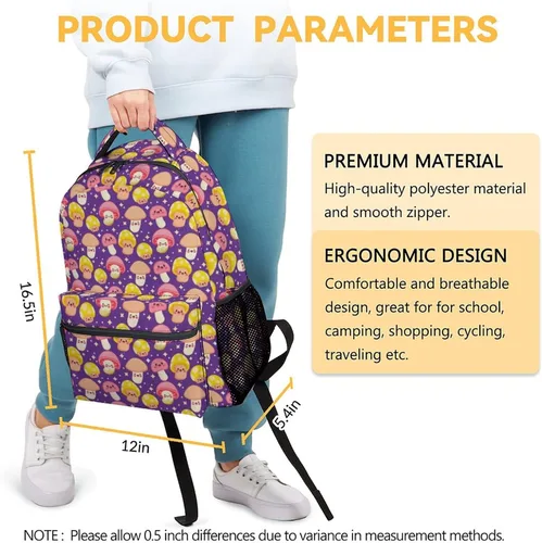 Vista 2 de Homexzdiy Mochila de hongos para niñas y niños, mochila escolar de 16 pulgadas para estudiantes y adolescentes, mochilas de gran capacidad