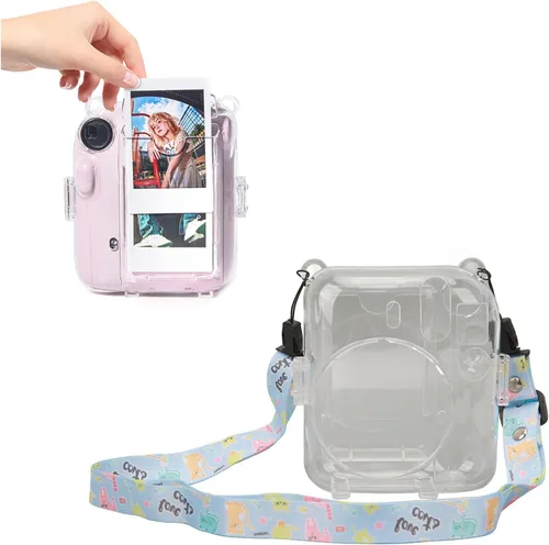 Vista 4 de ciciglow Funda protectora transparente para Mini 12, funda protectora de cámara rígida transparente para cámara instantánea con correa de hombro Azul