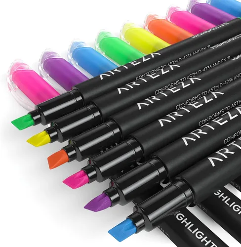 Vista 5 de ARTEZA Resaltadores – Juego de 60 colores neón surtidos con puntas de cincel estrechas, tinta de secado rápido para la escuela, oficina, diario