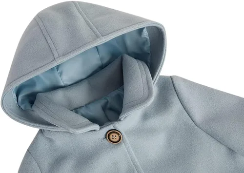 Vista 29 de rrhss Abrigo formal con botones para niñas pequeñas, chaqueta de lana con capucha para otoño e invierno