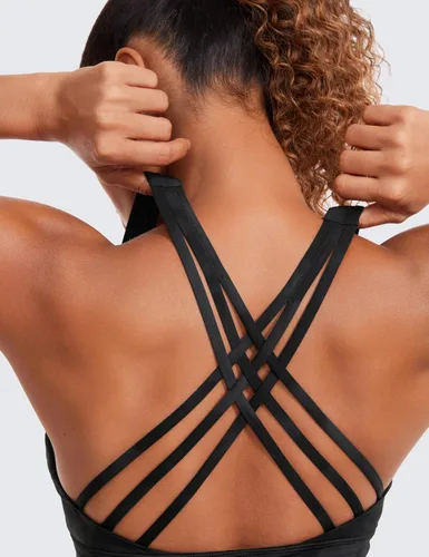 Vista 4 de CRZ YOGA - Brasieres deportivos de linea larga con tirantes delgados para mujer, sin aros, acolchados, cruzados, para yoga, cortados, sin mangas