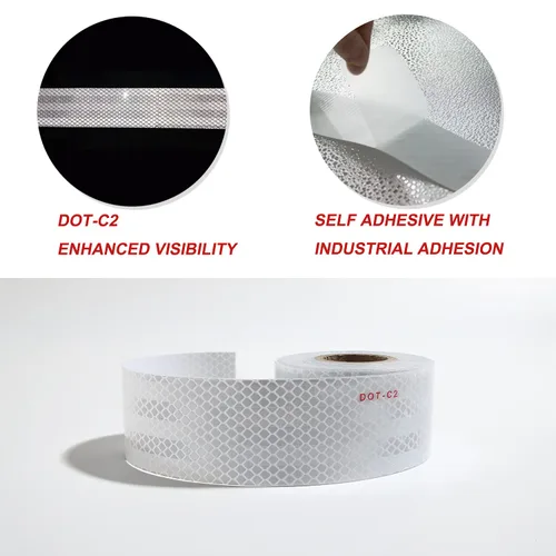 Vista 7 de Cinta reflectante DOT-C2, cinta reflectante blanca plateada de 2 pulgadas x 30 pies, impermeable, cinta de seguridad de visibilidad, cinta Blanco