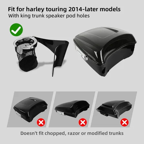 Vista 3 de XMT-MOTO King Tour Trunk - Soporte para vasos de bebidas para Harley Davidson 2014-2025 Touring Electra Glide Road Glide