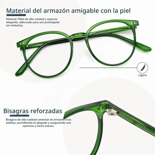 Vista 3 de Gafas redondas con bloqueo de luz azul para computadora para mujeres y hombres