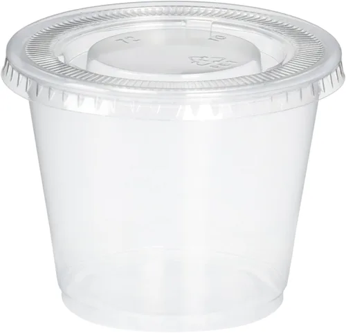 Vista 5 de Vasos desechables de plástico para porciones - Jello Shot Cup - La taza perfecta para soufflé (1 onza, paquete de 50 tazas con tapas)