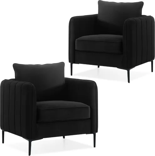 Vista 12 de Sillas de Acento de Terciopelo Negro para Sala de Estar, Silla de Acento Moderna Tapizada Cómodo Sillón de Terciopelo con Cojín Grueso y Marco
