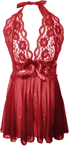 Vista 2 de Lencería de encaje para mujer, talla grande, con tirantes de peluche, cuello en V, ropa de dormir