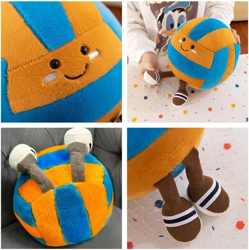Vista 5 de Juguetes de peluche de voleibol de 12 pulgadas, bolas de felpa deportivas suaves y divertidas, juguetes de muñeca de fútbol americano con pies