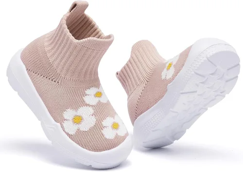 Vista 4 de MORENDL - Zapatos de calcetín para niños pequeños, zapatos para caminar para bebés, tenis antideslizantes tipo pantuflas para niños y niñas