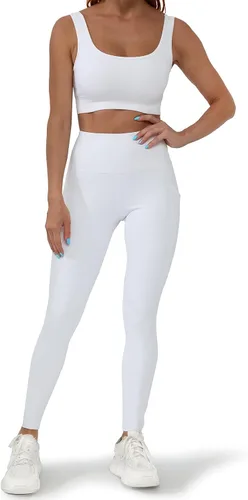 Vista 3 de RONLIMO Leggings capri de yoga de cintura alta para mujer con bolsillos, leggings capri mejorados para entrenamiento, correr, control de abdomen