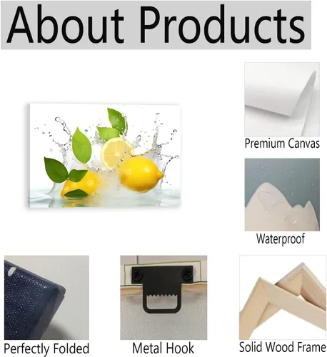 Vista 6 de MODOJOART Lienzo decorativo para pared, diseño de frutas y frutas, limón con pintura al agua, arte moderno sobre lienzo de cocina para comedor