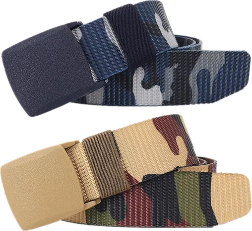 Vista 20 de Cinturón para hombre, cinturón táctico militar de nailon con hebilla sin metal, paquete de 2