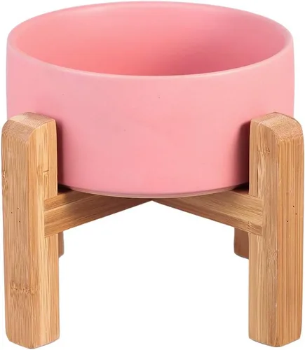 Vista 20 de Cuenco elevado de cerámica para gatos - Cuenco de comida para gatos con soporte de bambú - Plato elevado de comida para perros para cachorros - Verde