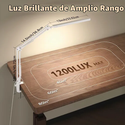Vista 4 de TROPICALTREE Lámpara de escritorio LED para oficina en casa, con abrazadera y 3 modos de luz Lámpara de 14W con brillo ajustable de 5000K