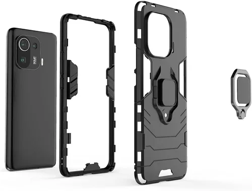 Vista 4 de Compatible con funda Xiaomi Mi 11 Pro, soporte de agarre de anillo de metal, a prueba de golpes (funciona con soporte magnético para automóvil)