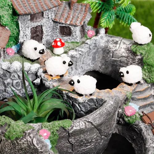 Vista 7 de 100 mini figuras de oveja blanca en miniatura de resina de ovejas pequeñas, lindas figuritas pequeñas de hada al aire libre, adornos de musgo, Negro