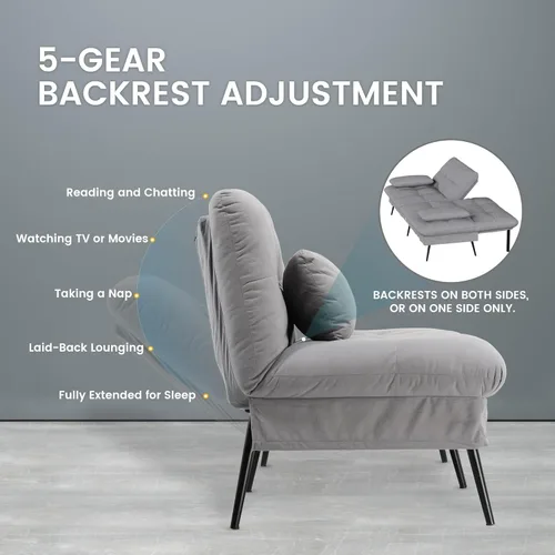 Vista 5 de COMHOMA Sofá cama convertible, sofá de tela de 68 pulgadas con respaldo ajustable, sofá biplaza reclinable, sofá cama, muebles de sala de estar