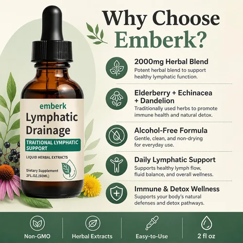 Vista 3 de Gotas de Drenaje Linfático, Mezcla Herbal de 2000mg con Saúco, Equinácea y Diente de León, – Apoya el Drenaje Linfático, Sistema Inmunológico