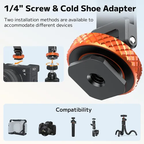 Vista 3 de VRIG MG-40 Soporte magnético para trípode para Magsafe, tres ejes giratorios con rosca de 1/4 y adaptador de zapata fría para cámara, compatible
