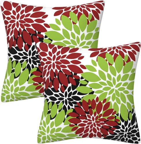 Vista 32 de Juego de 2 fundas de almohada decorativas de dalia azul marino, rojo, gris, dalia floral, para interiores y exteriores, funda de almohada de Floral 1
