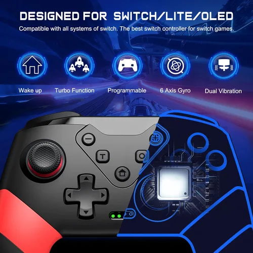 Vista 2 de NinjaPlusOX Controlador de interruptor, controlador inalámbrico Switch Pro para Nintendo Switch ControllerLiteOLED, botones traseros