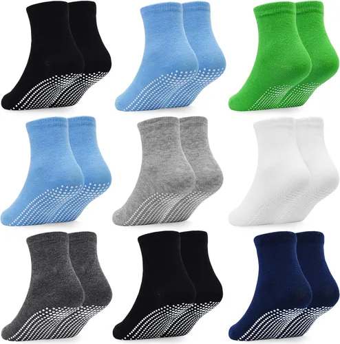 Vista 8 de GRPSKCOS Calcetines para bebés con agarre, 9 pares de calcetines antideslizantes para niños