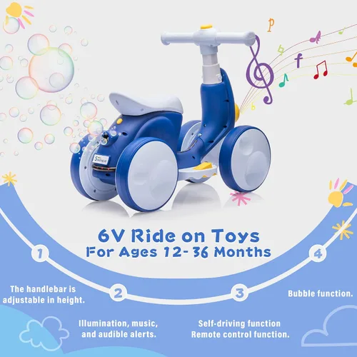 Vista 2 de 6V Electric Baby Balance Bike with Bubble Machine