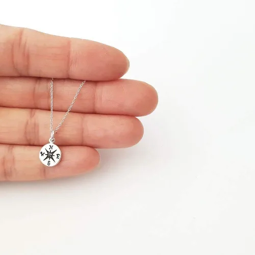 Vista 3 de Collar de plata de ley con dije de brújula pequeña, 18 pulgadas