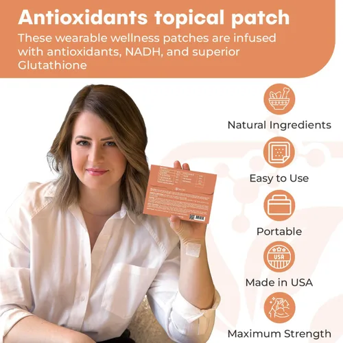 Vista 2 de NUTRI-PATCH Parche tópico antioxidante, infundido con vitamina C, glutatión, coenzima Q10, NAC, 30