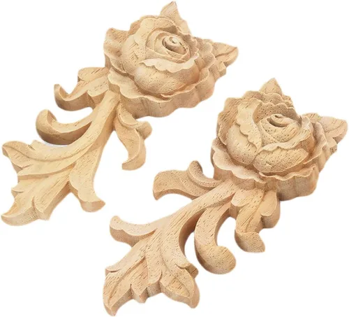 Vista 2 de MUXSAM Apliques tallados en madera de rosa, paquete de 2 mini calcomanías de madera sin pintar para armario, pared, tocador, cama, espejo, chimenea