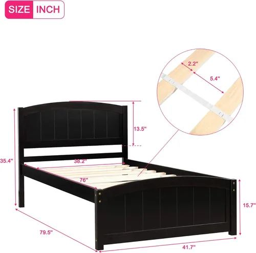 Vista 2 de Harper & Bright Designs Base de cama individual, plataforma de madera con cabecera y estribo, soporte de listones de madera, no necesita somier