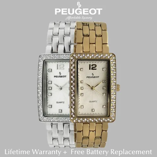 Vista 3 de Peugeot - Reloj de pulsera analógico con forma de tanque para mujer con brazalete de eslabones con bisel de cristal