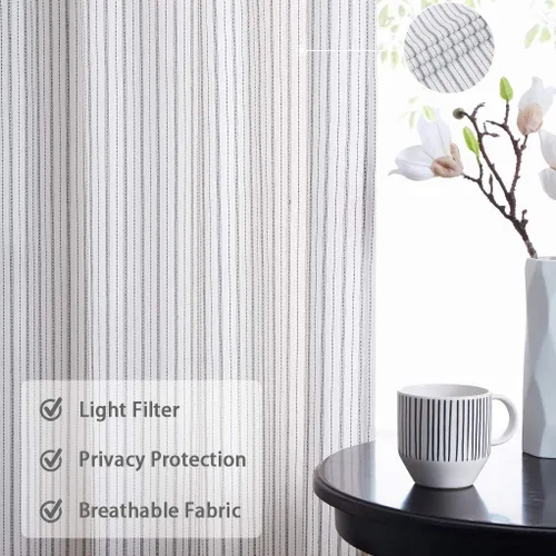 Vista 2 de SXZJTEX Cortinas de Cocina a Rayas para Cafetería, Niveles Rústicos Translúcidos con Rayas Finas, Cortinas para Ventanas Pequeñas con Bolsillo