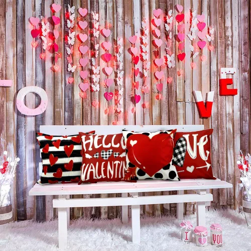 Vista 6 de Fundas de almohada para el día de San Valentín de 18 x 18 pulgadas, diseño Almohadas decorativas de San Valentín a cuadros, decoración del día