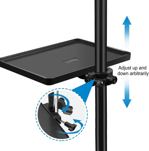 Vista 3 de Pomya Bandeja de soporte para micrófono, ABS negro estilo moderno, para escenario y sala de control, sostiene micrófono y teléfono, 6.5 x 8.66