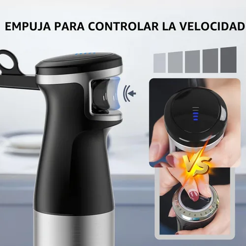 Vista 4 de Batidora de inmersión de mano de 1100 W con cable 5 en 1 con velocidad de control de gatillo, batidora, accesorios para espumar leche para sopa